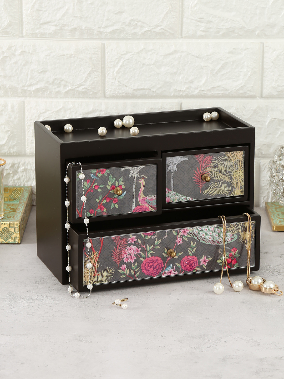 

India Circus by Krsnaa Mehta Brown & Grey Printed Peacock Garden Jewellery Organiser