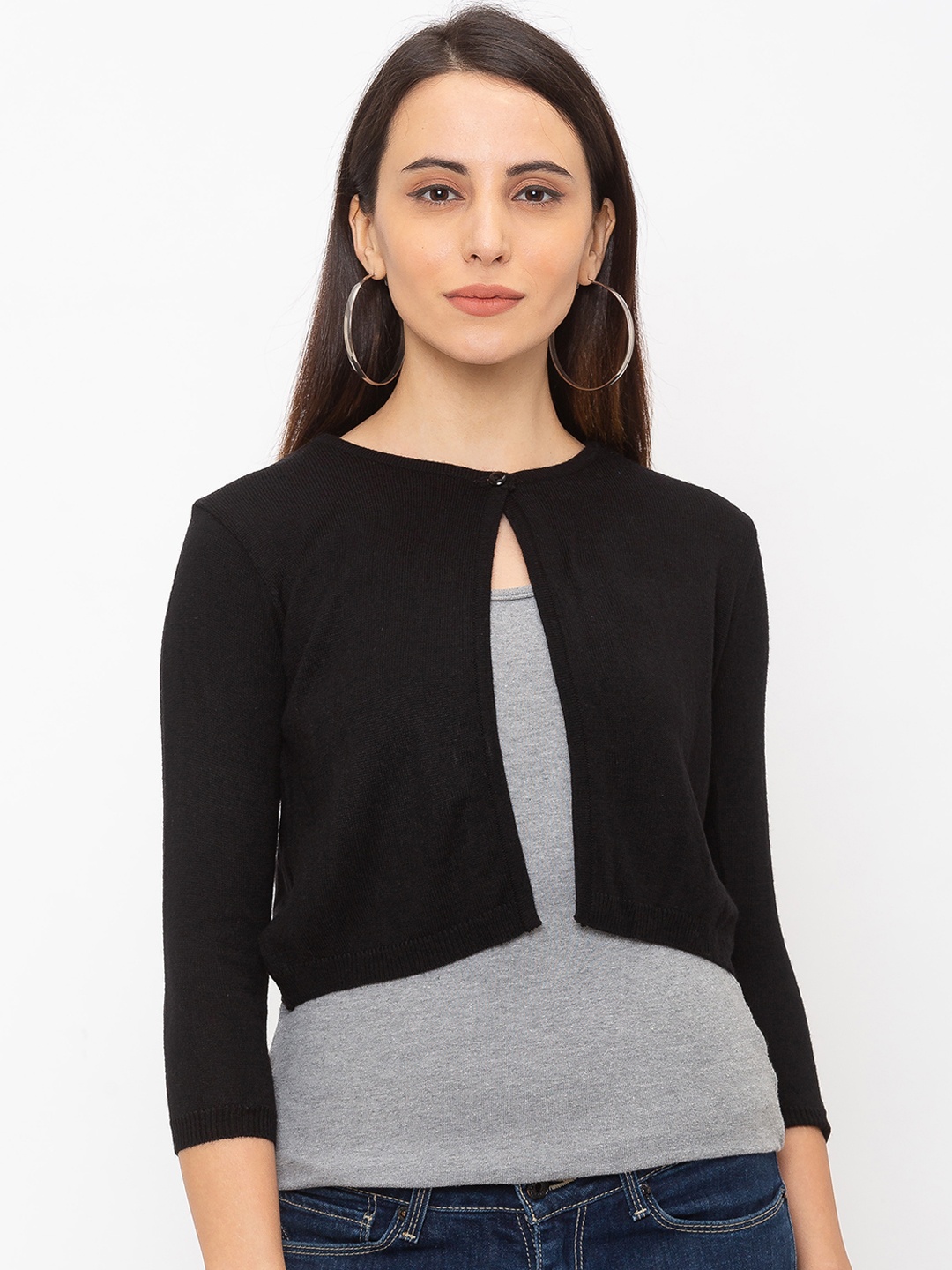 

Globus Women Black Solid Open Front Shrug