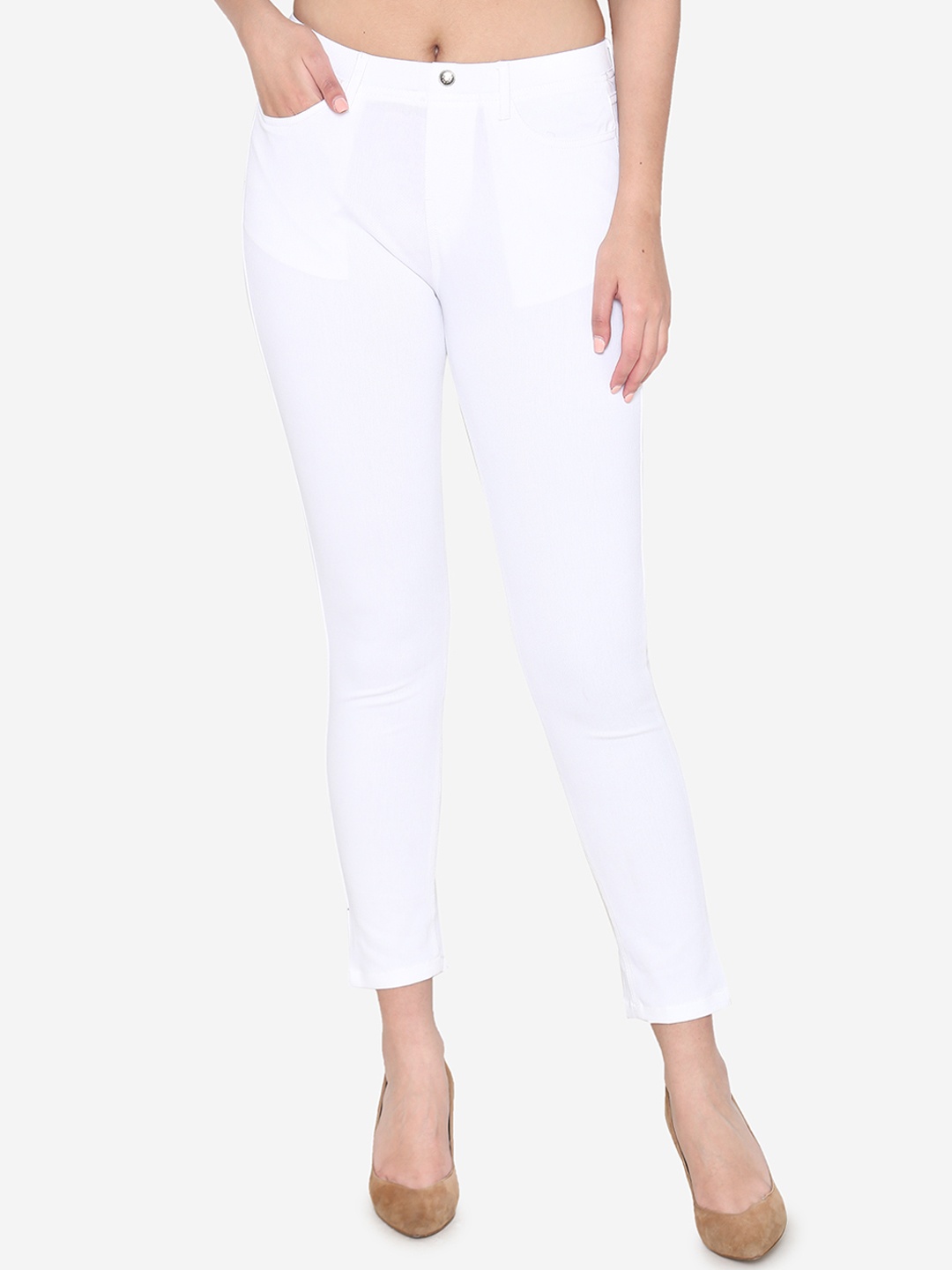 Vami Women White Solid Streachable Jeggings