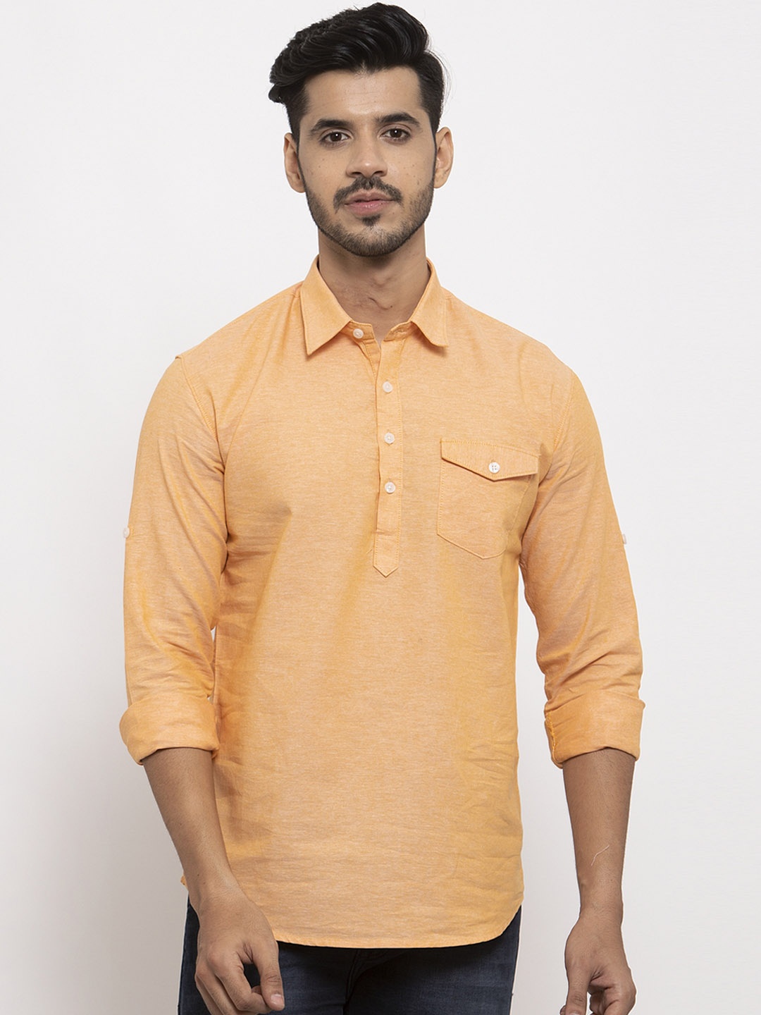 

Rodamo Men Orange Solid Pathani Kurta