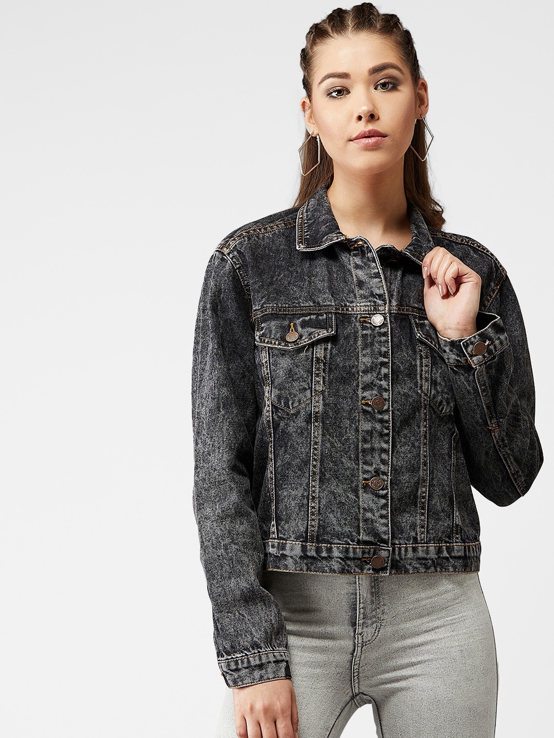 

Kotty Women Black Solid Denim Jacket