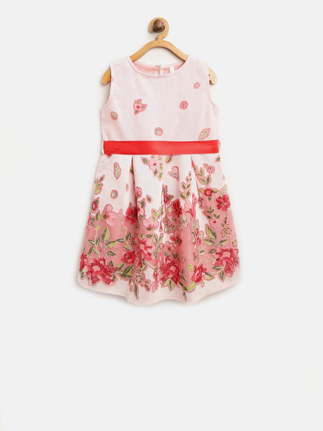 

StyleStone Girls Peach-Coloured Printed Fit and Flare Dress