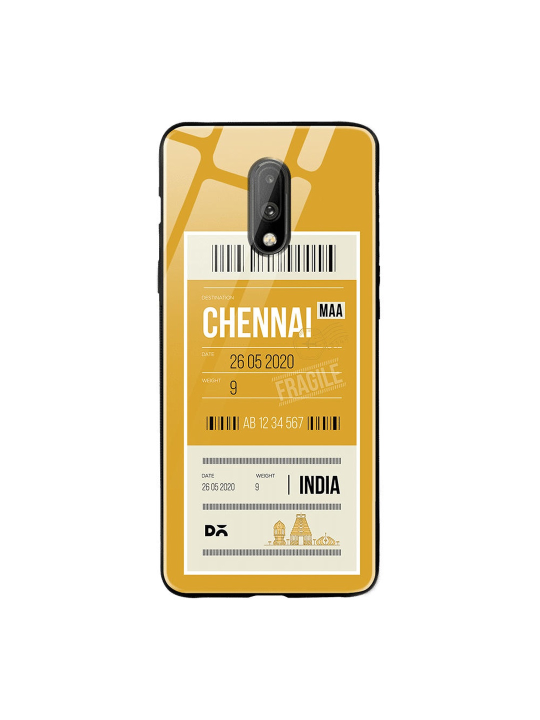 

DailyObjects Yellow & White Chennai City Tag OnePlus 7 Glass Case