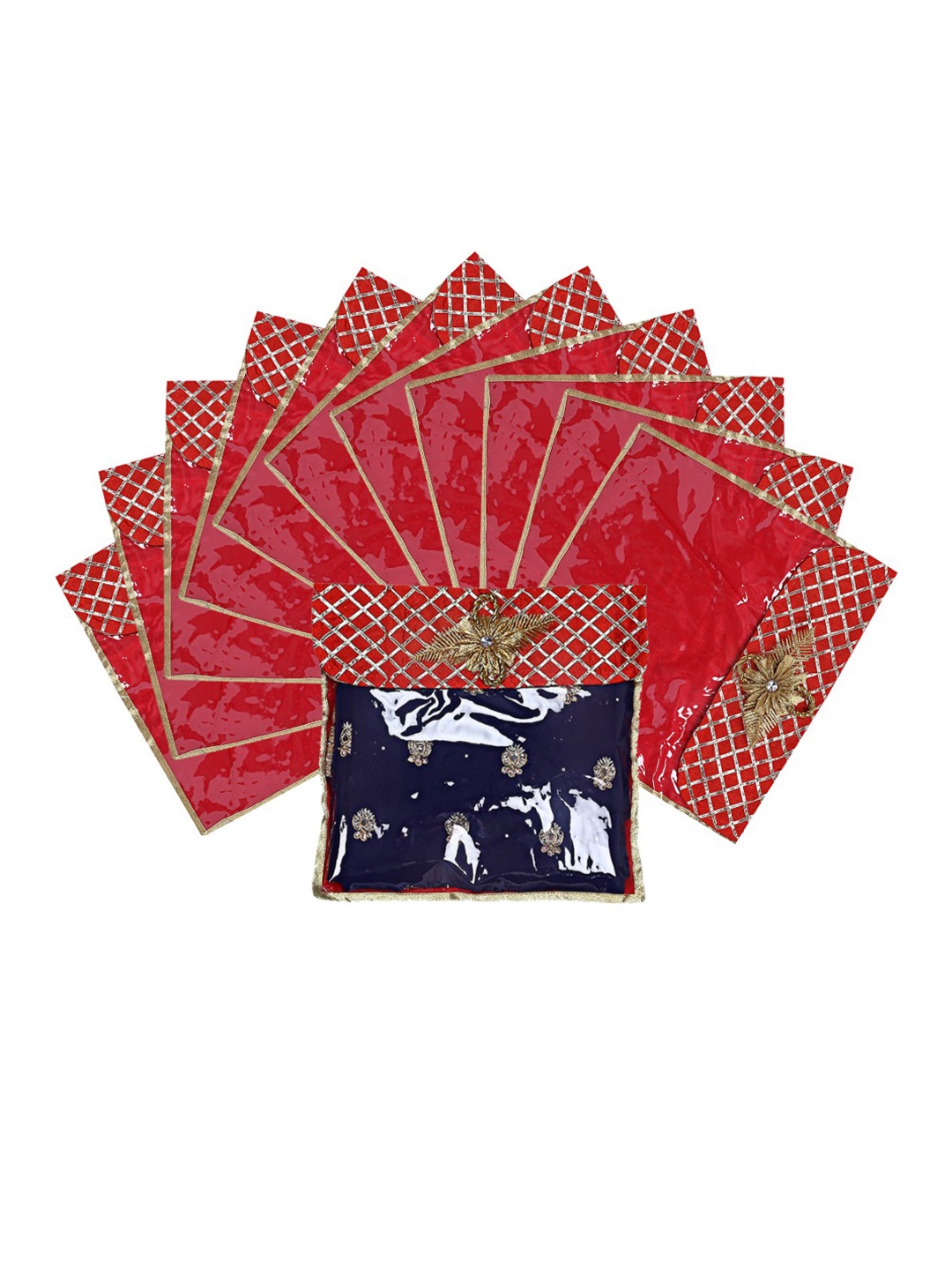 

Kuber Industries Set Of 12 Red & Gold-Coloured Embellished Saree Organizers