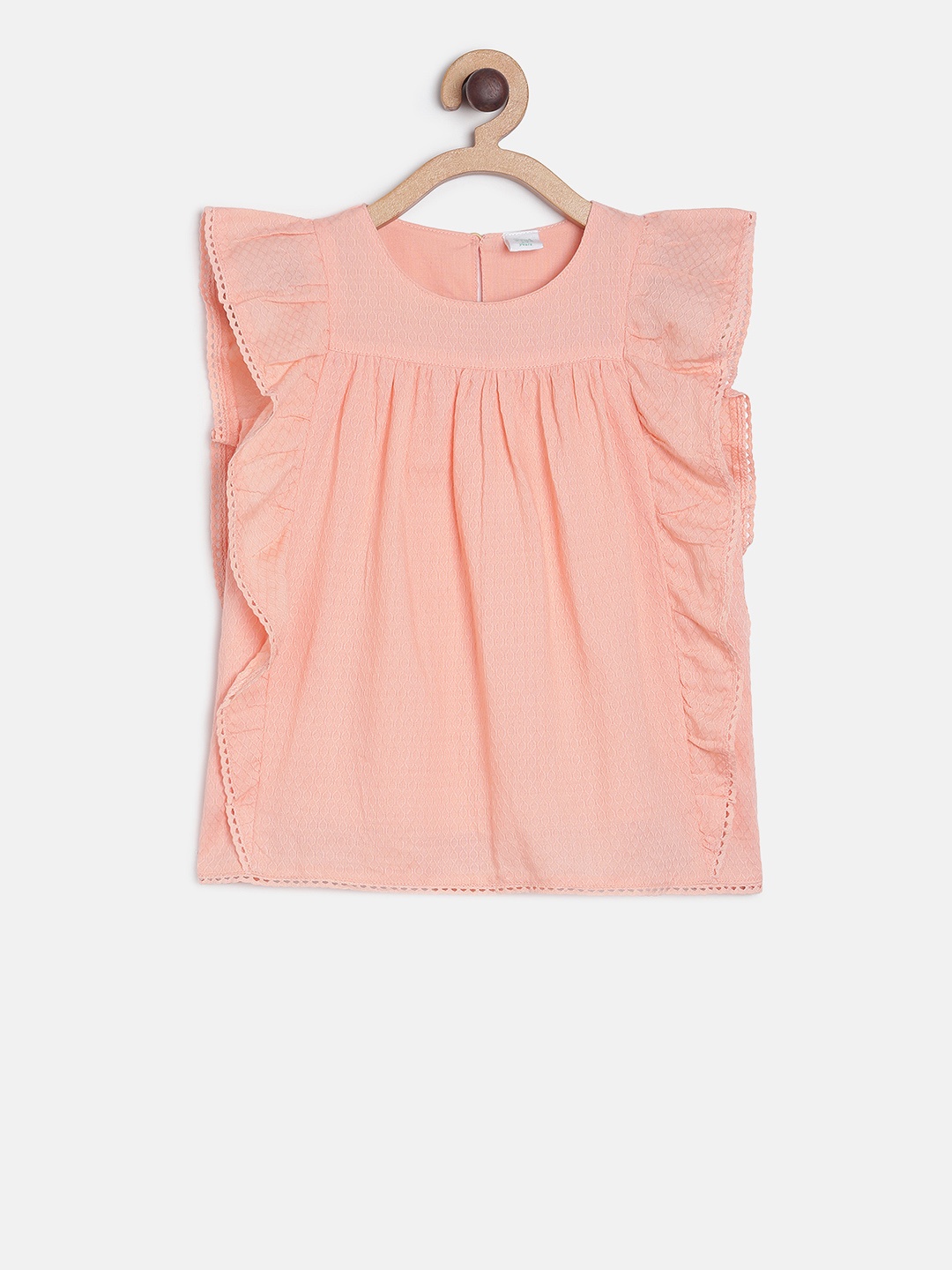 

MINI KLUB Girls Peach-Coloured Printed Pure Cotton Top