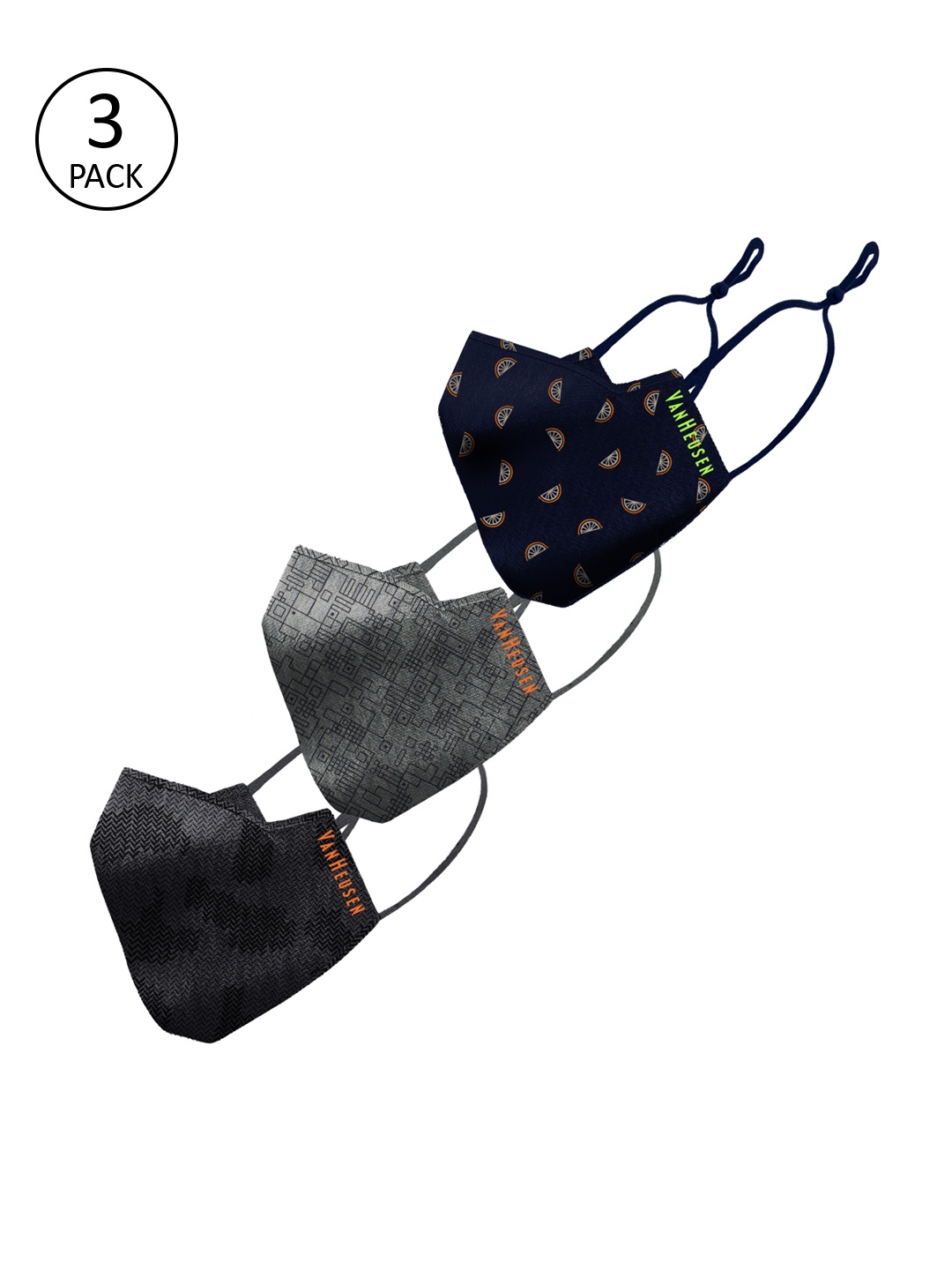 

Van Heusen Men Multicolour Printed Antibacterial 3 Ply Protective Cloth Mask, Black