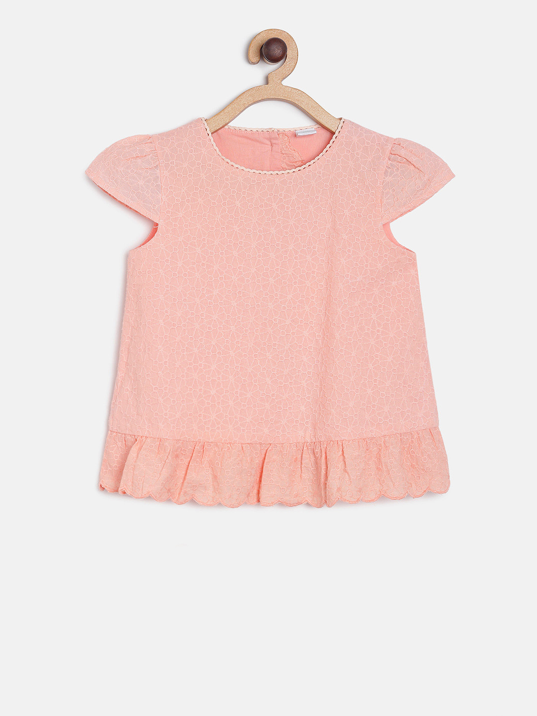 

MINI KLUB Girls Peach-Coloured Printed Pure Cotton Top
