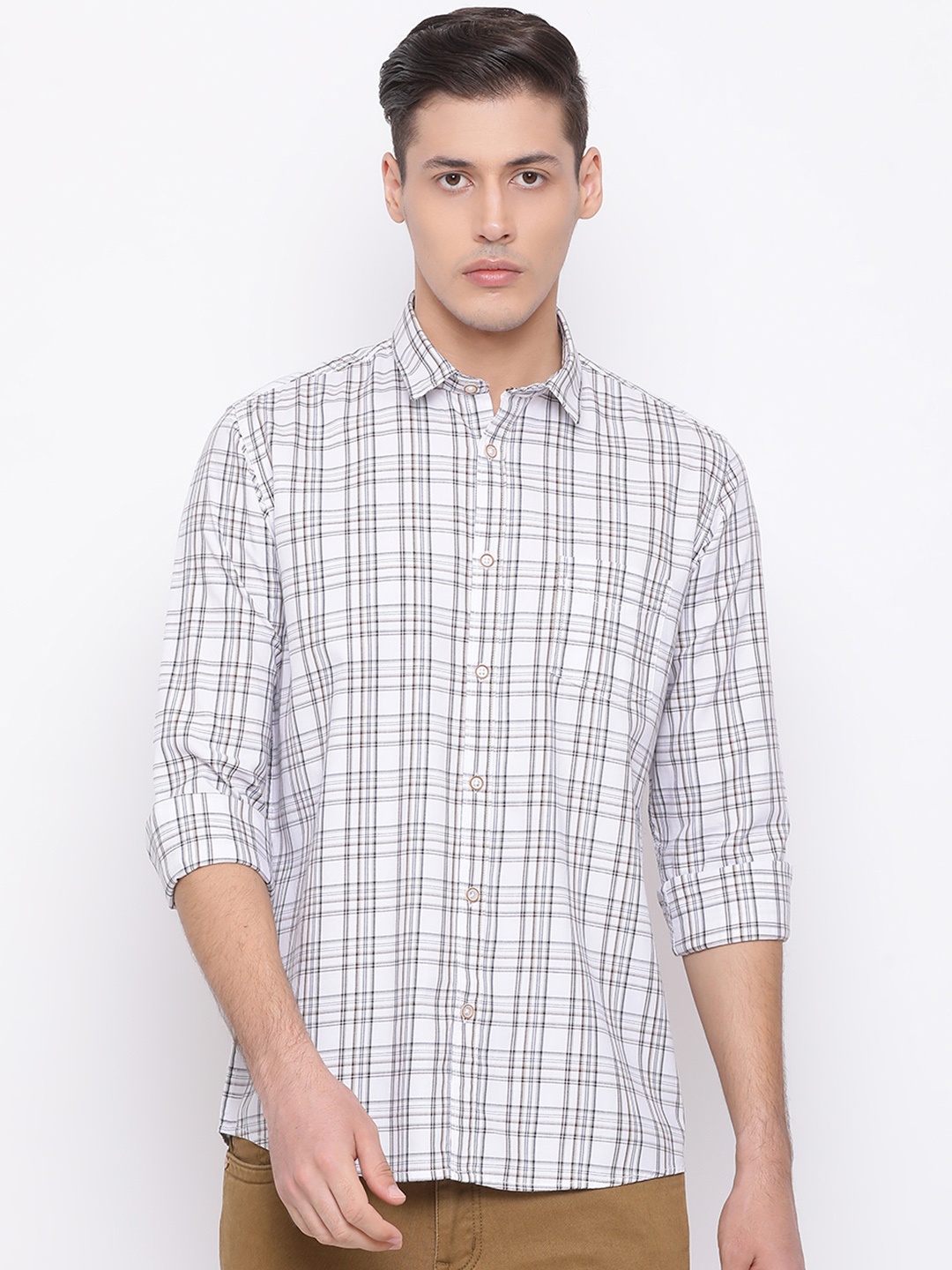 

Richlook Men White & Grey Slim Fit Checked Casual Shirt