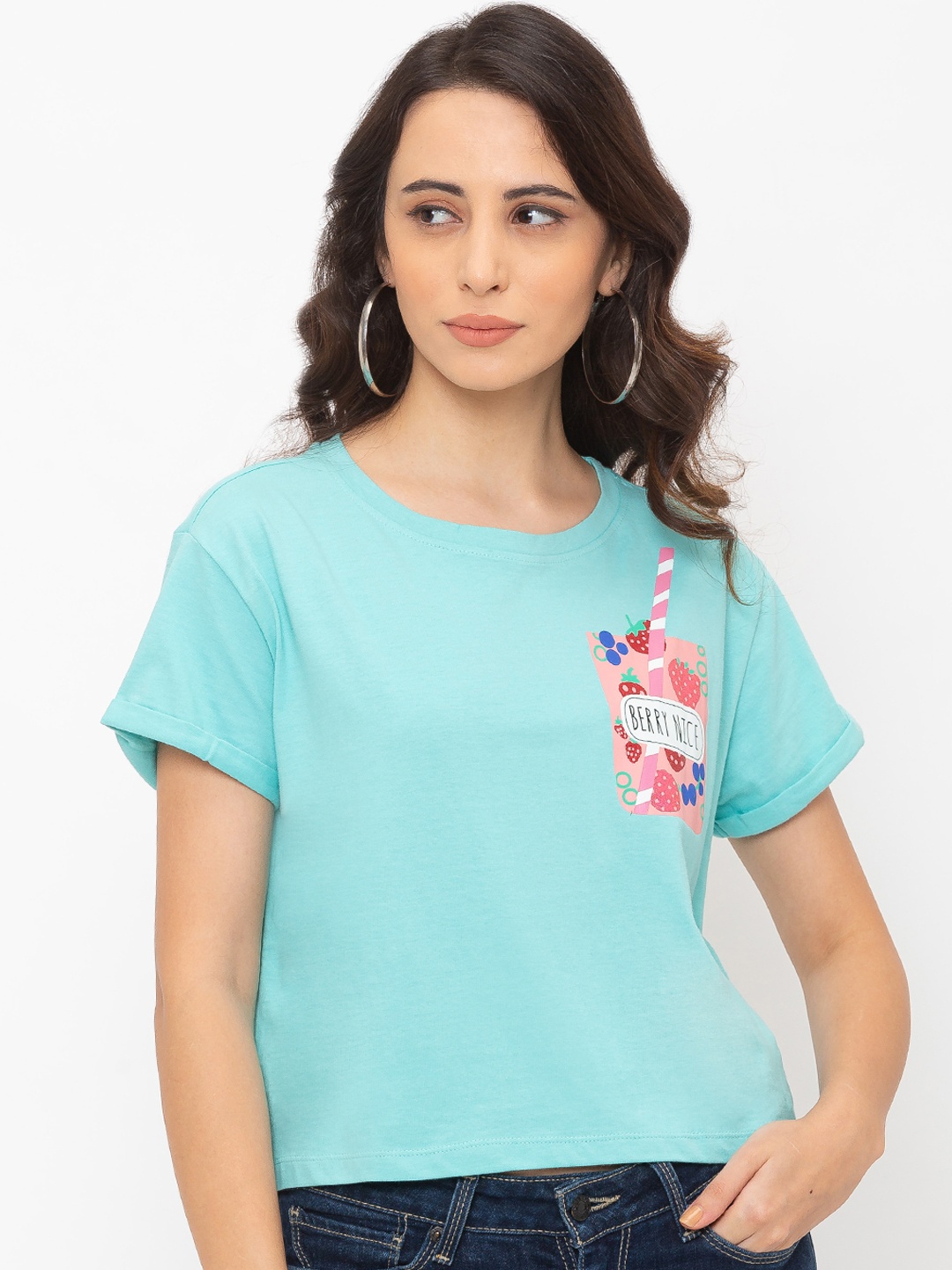 

Globus Women Blue Solid Round Neck T-shirt