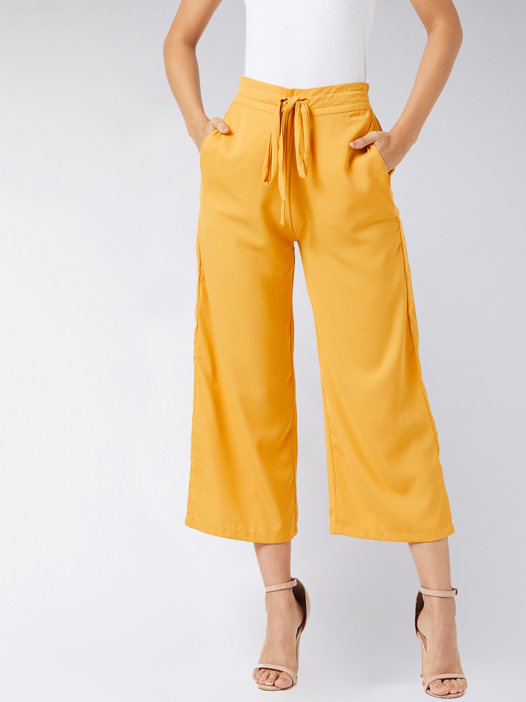 

Miss Chase Women Yellow Regular Fit Solid The Moon River Belted Culottes