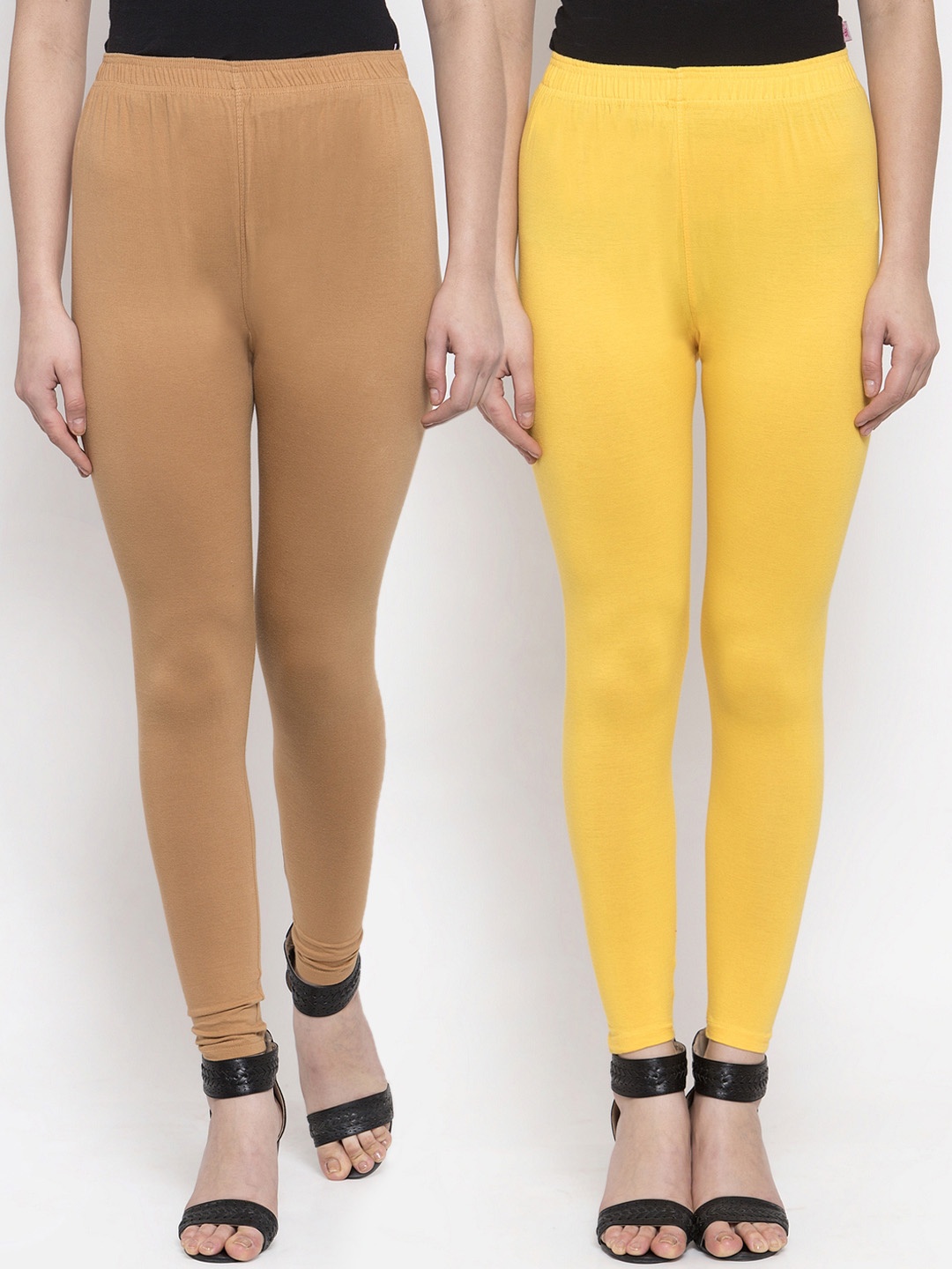 

TAG 7 Women Pack Of 2 Solid Leggings, Yellow