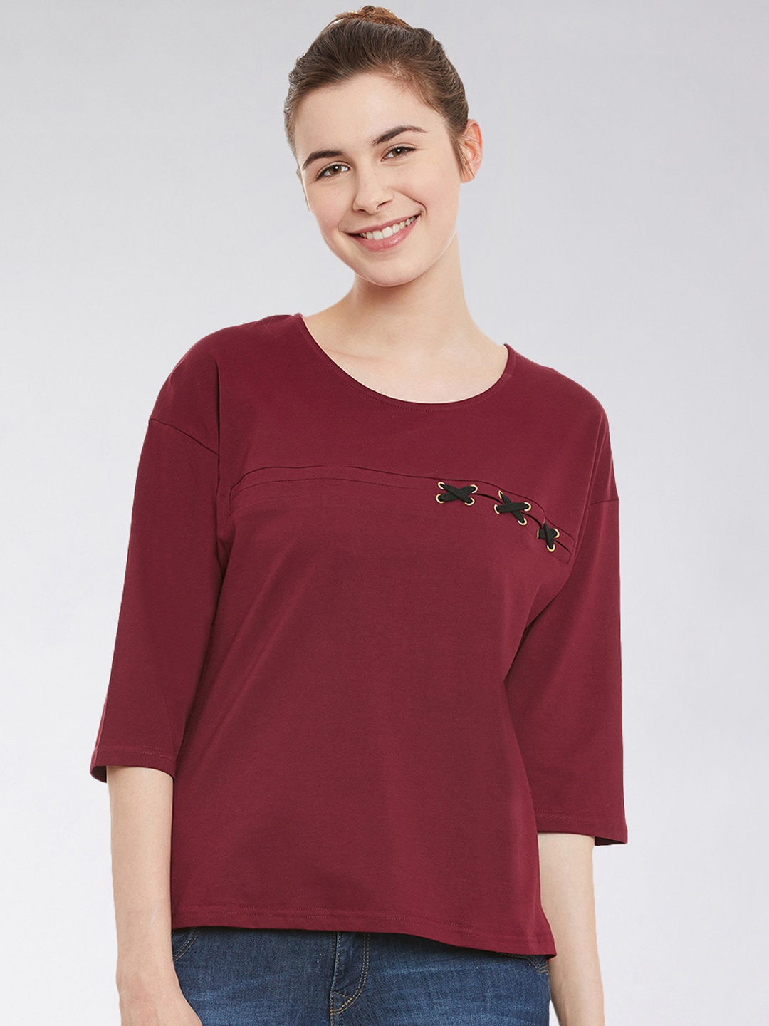 

Miss Chase Women Maroon Self Design Pure Cotton Top