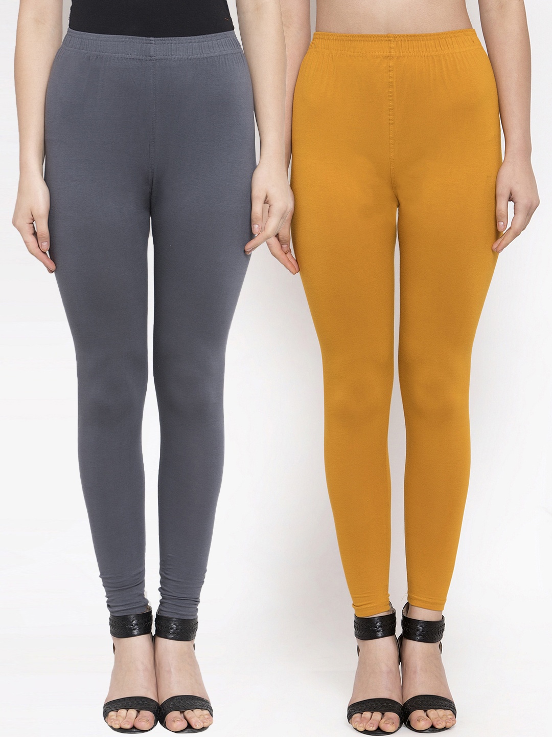 

TAG 7 Women Pack Of 2 Solid Ankle-Length Leggings, Mustard