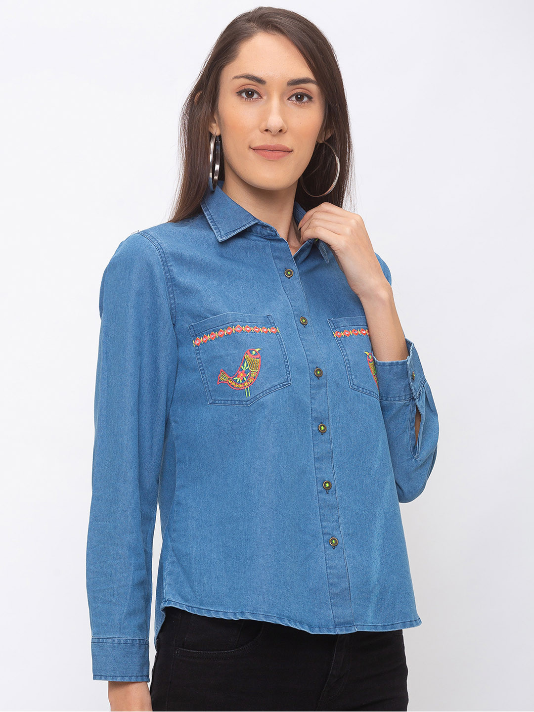 

Globus Women Blue Regular Fit Solid Casual Shirt