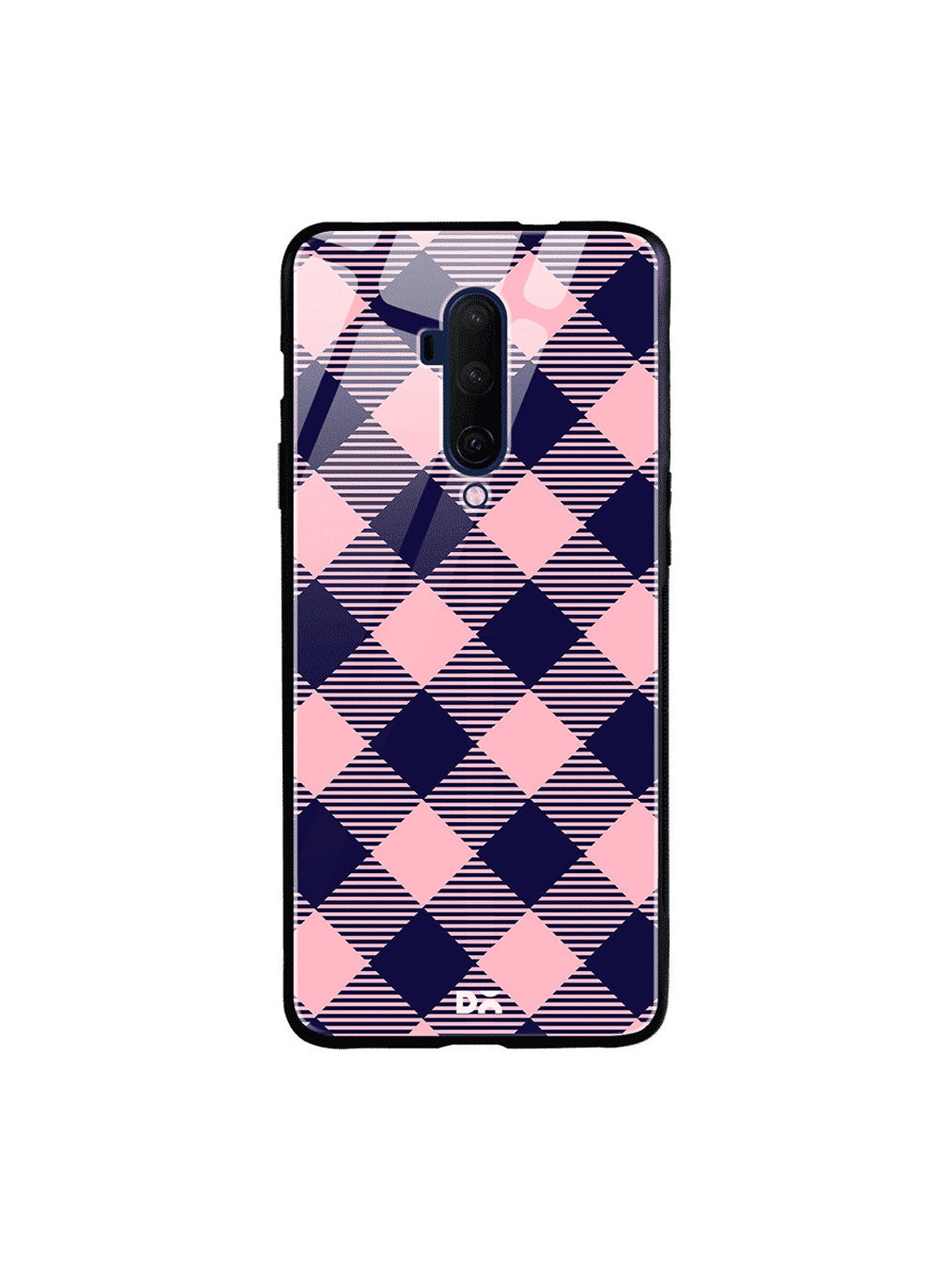 

DailyObjects Pink & Blue Small Static Bubblrgum Checks OnePlus 7 Pro Glass Case