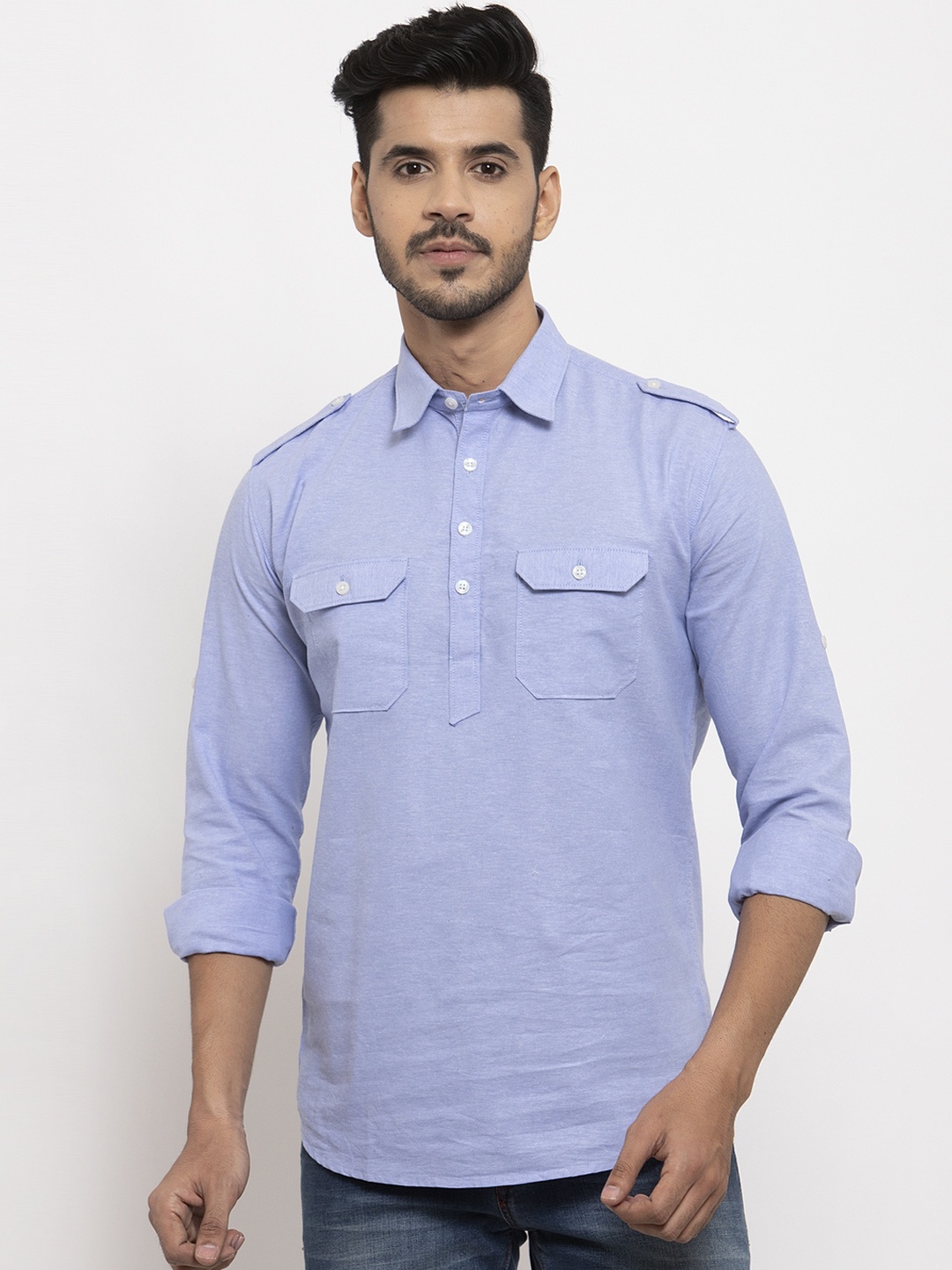 

Rodamo Men Blue Solid Straight Kurta
