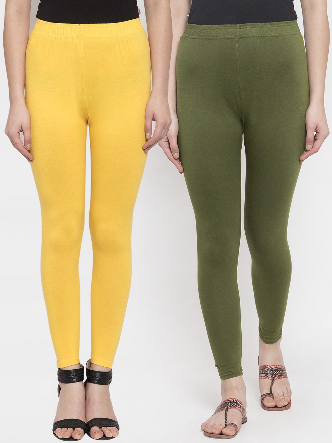 

TAG 7 Women Pack Of 2 Solid Churidhar Length Leggings, Olive