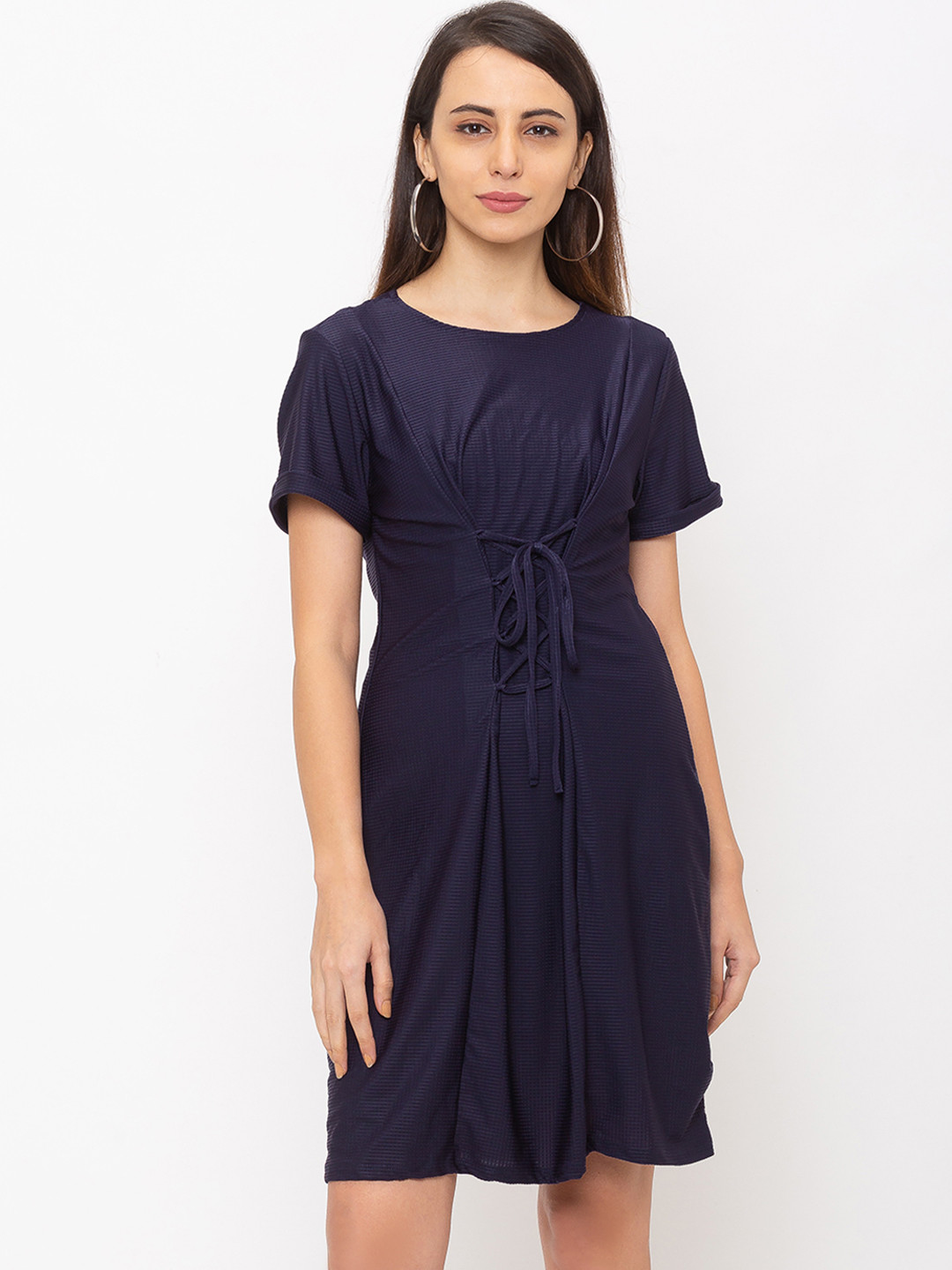 

Globus Women Navy Blue Solid Fit and Flare Dress