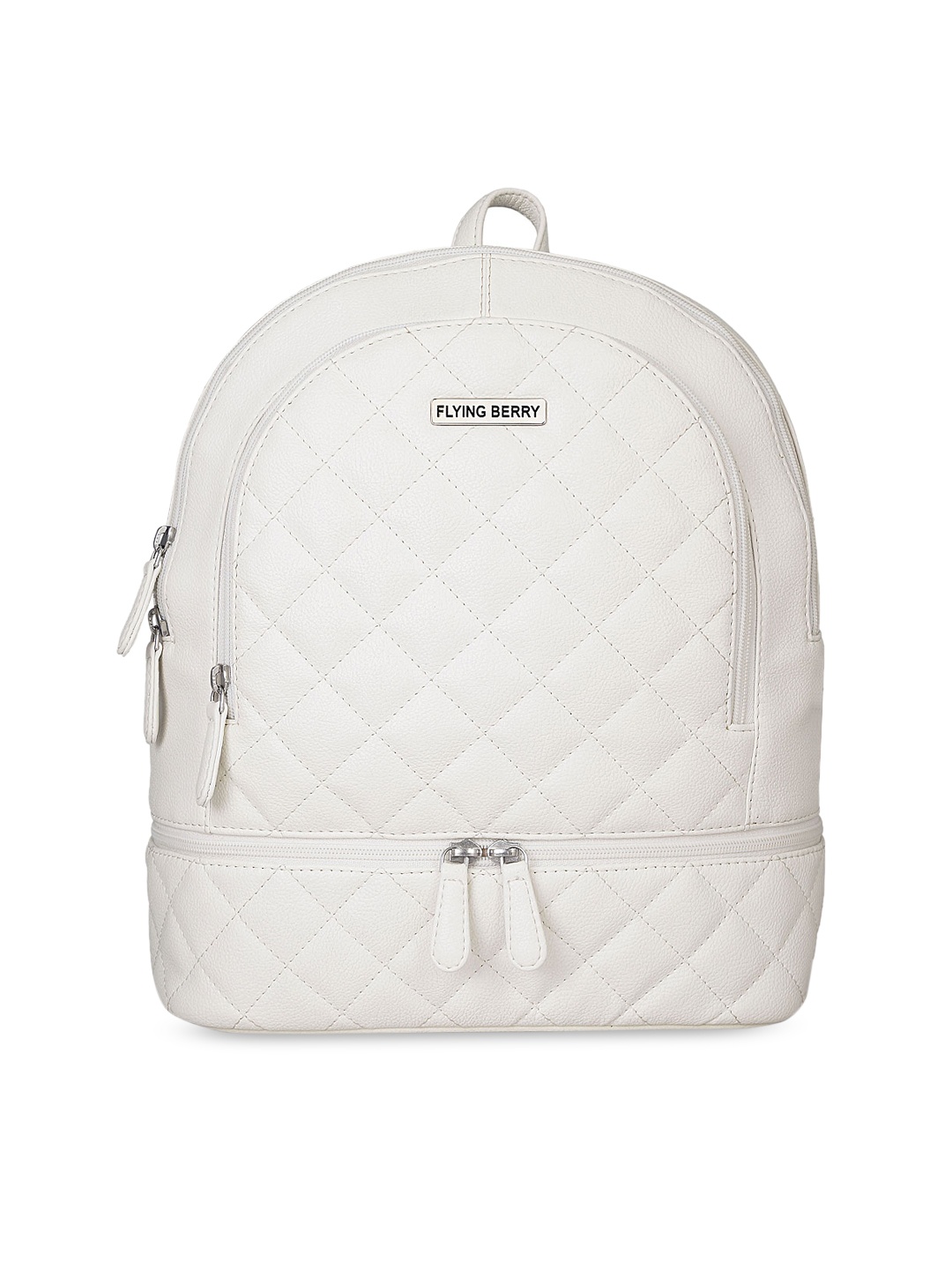 FLYING BERRY Women White Solid Quilted Backpack