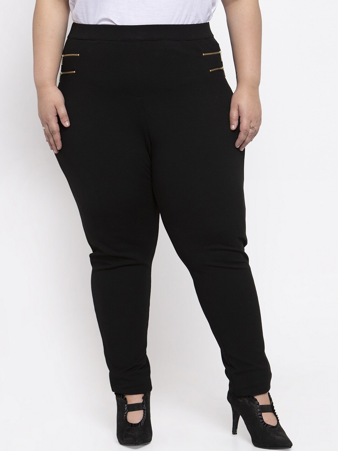

plusS Women Black Solid Slim-Fit Treggings