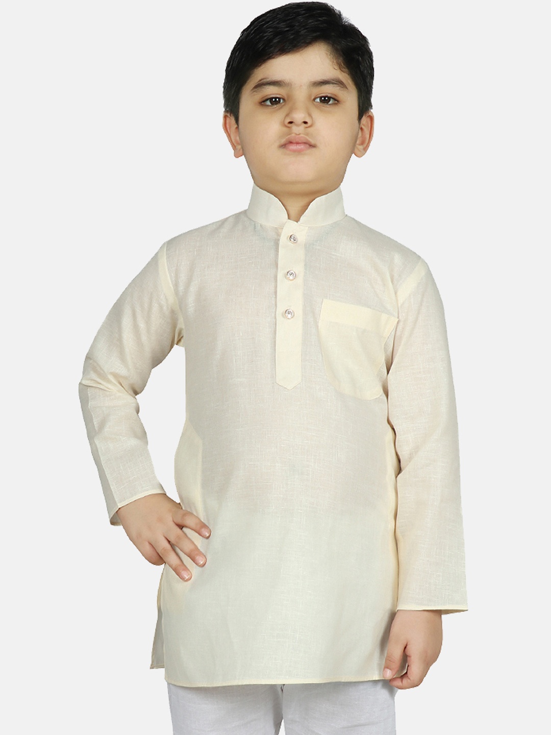 

SG YUVRAJ Boys Cream Solid Straight Kurta