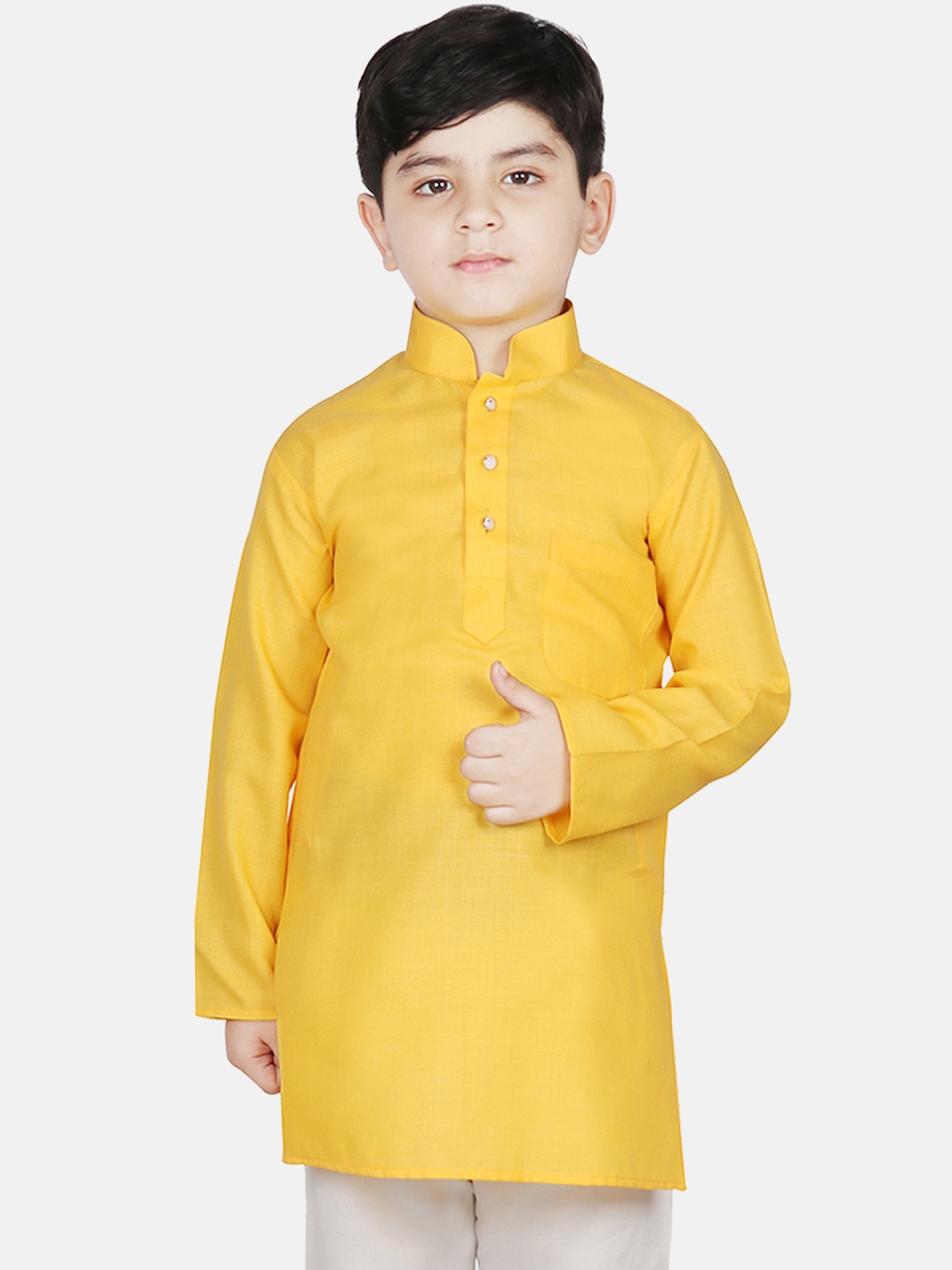 SG YUVRAJ Boys Yellow Solid Straight Kurta