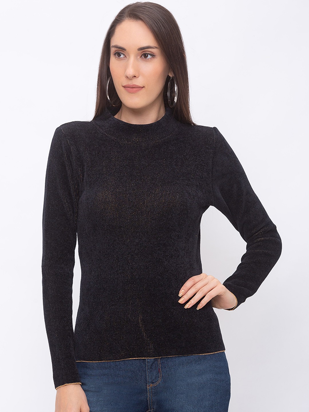 

Globus Women Black Self Design Pure Cotton Top