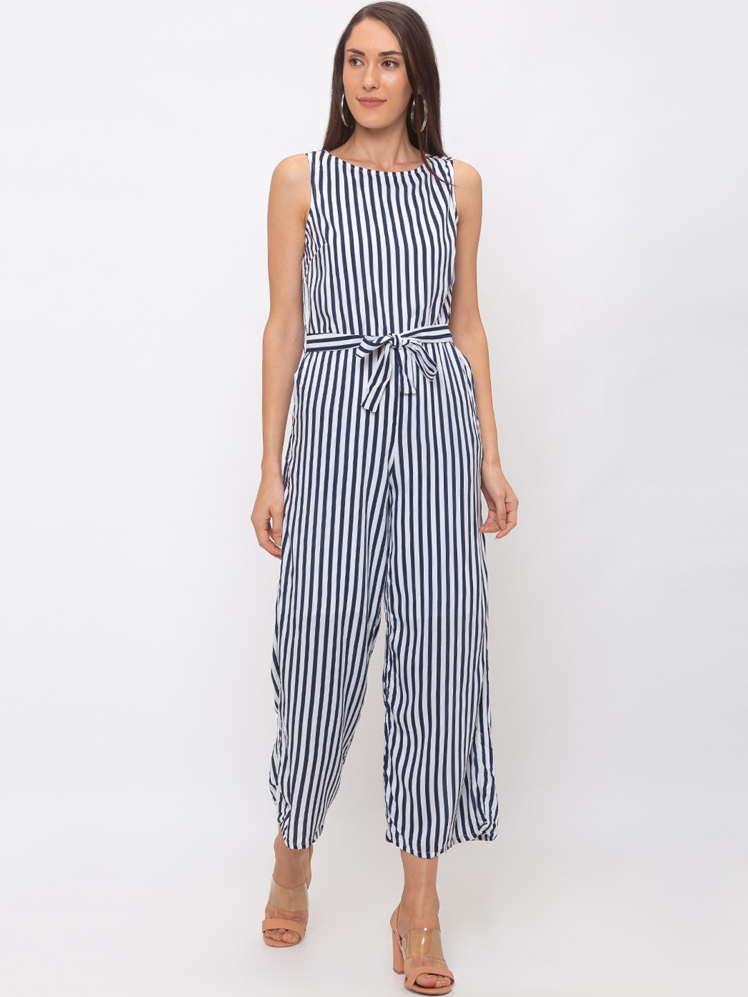 

Globus Women Navy Blue & White Striped Basic Jumpsuit