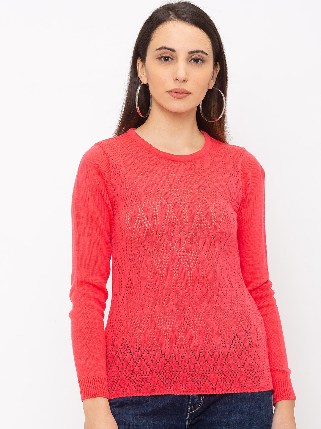 

Globus Women Coral Pink Self Design Pure Cotton Top