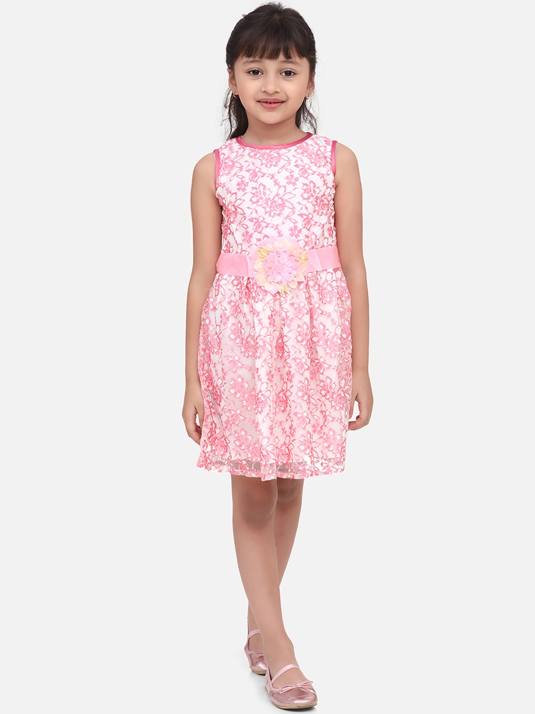 

StyleStone Girls White Printed Fit and Flare Dress