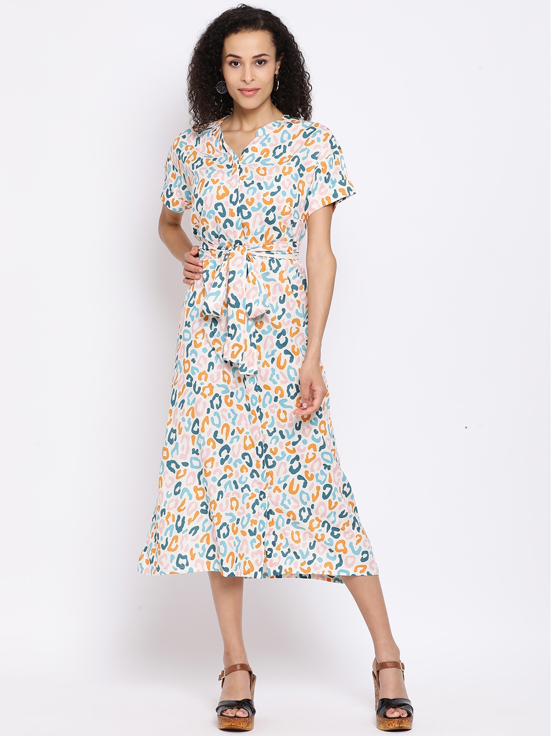 

Oxolloxo Women White & Blue Printed A-Line Dress