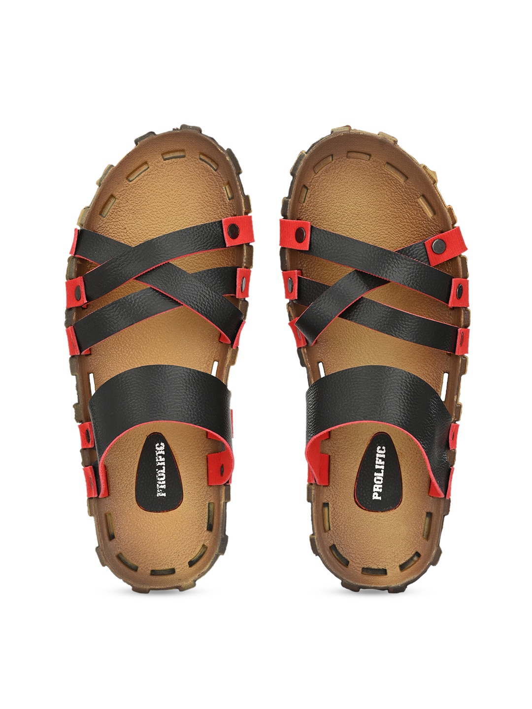 

Prolific Men Black & Red Colourblocked Comfort Sandals