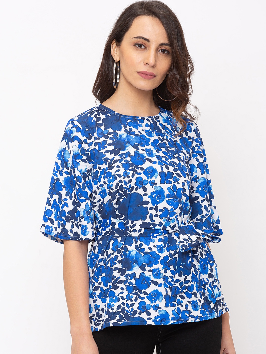 

Globus Women White & Blue Printed A-Line Top