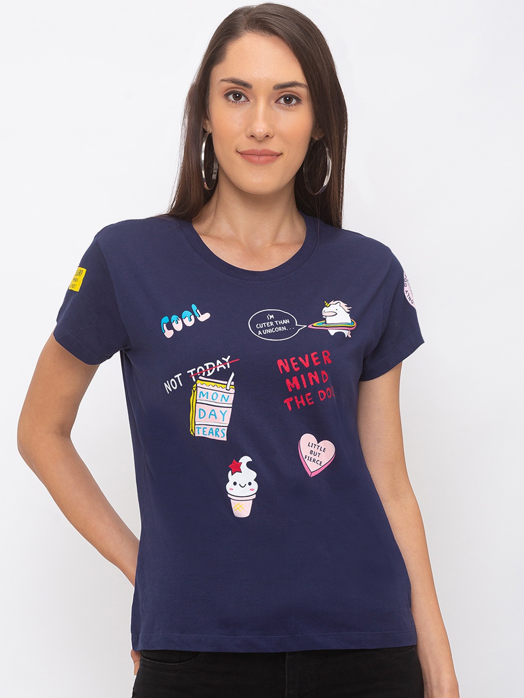 

Globus Women Navy Blue & Red Printed Round Neck T-shirt
