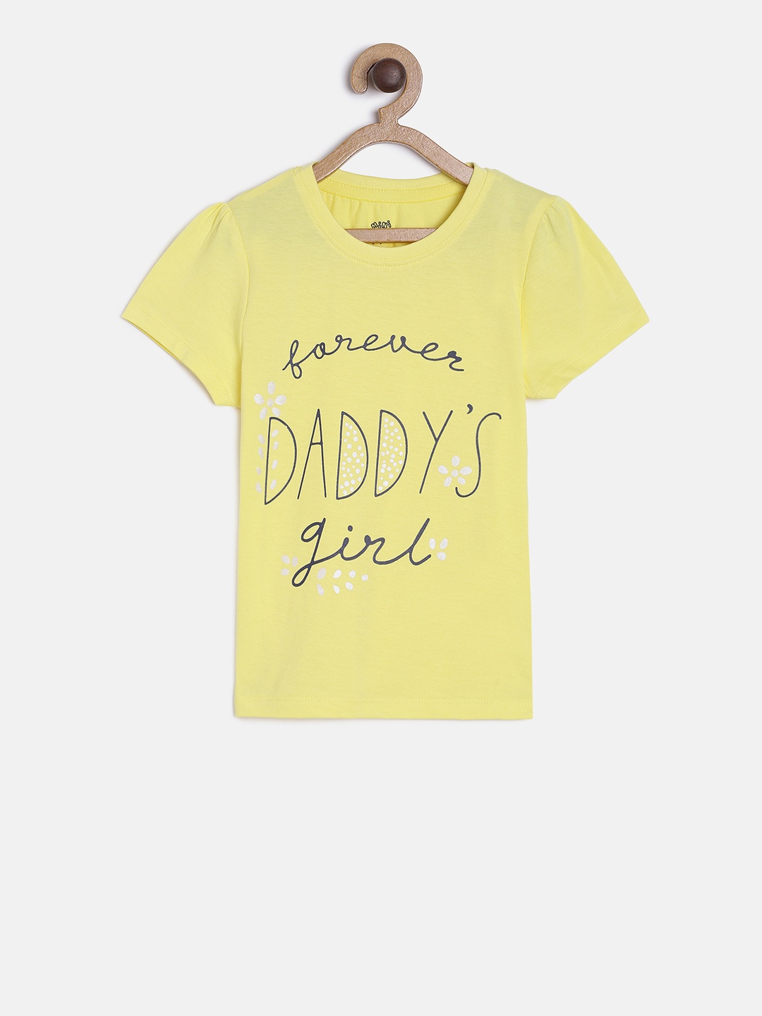 MINI KLUB Girls Yellow Printed Pure Cotton Top