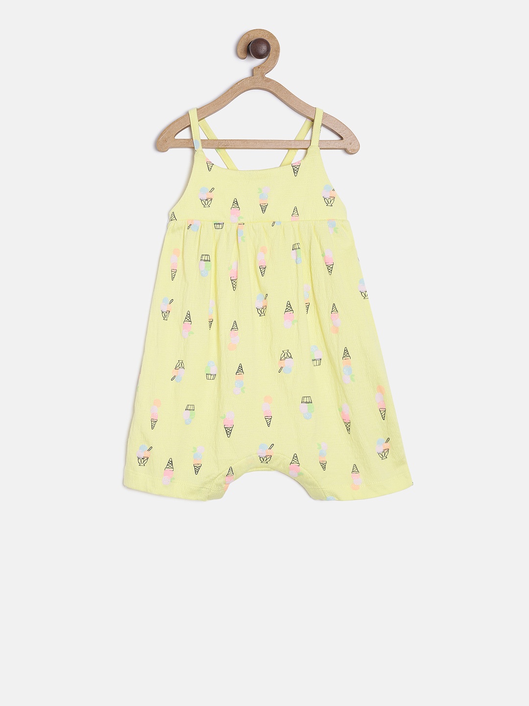 

MINI KLUB Infant Girls Yellow & Black Ice Cream Print Rompers