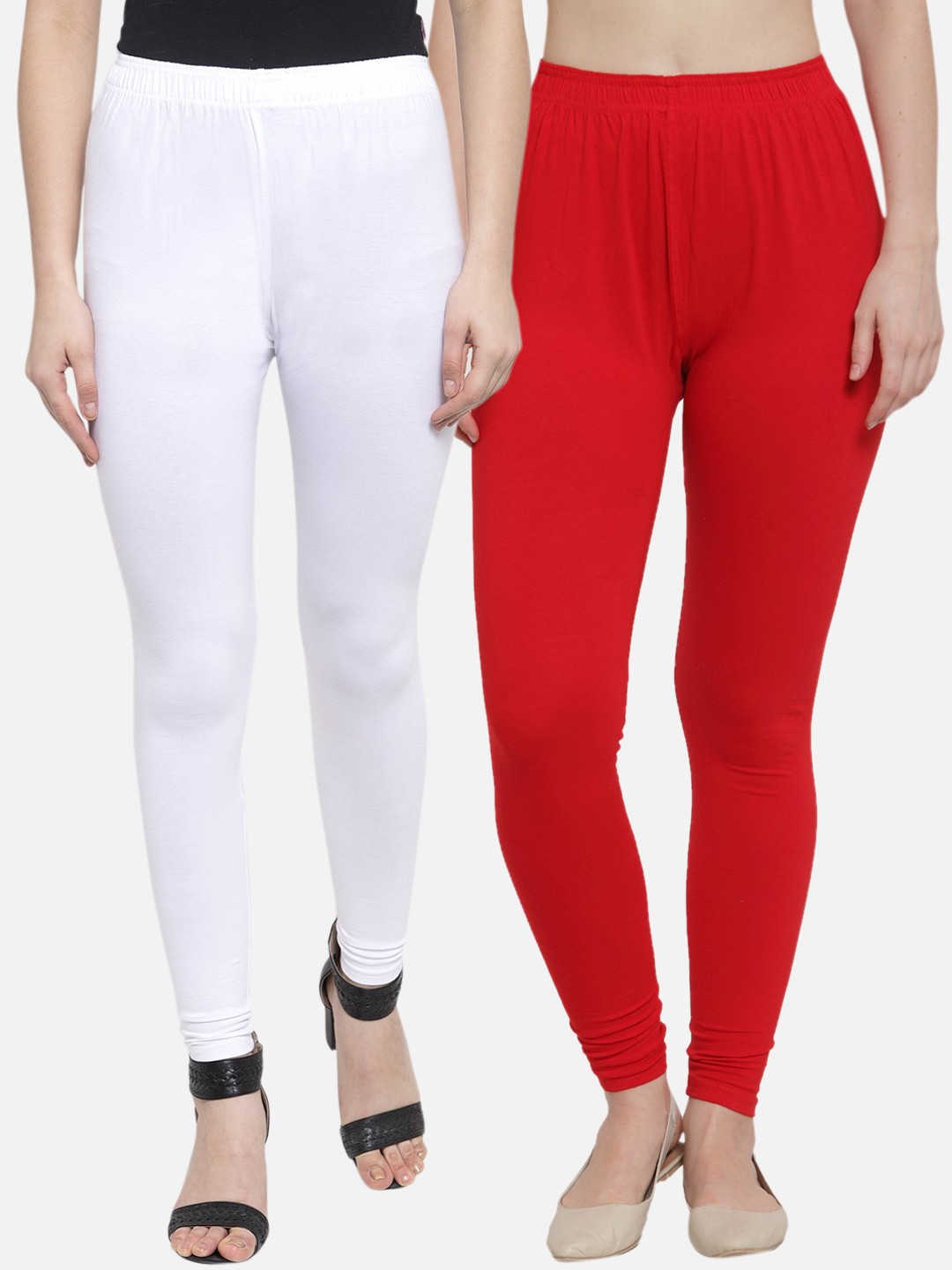 

TAG 7 Women Pack Of 2 Solid Churidar-Length Leggings, Red