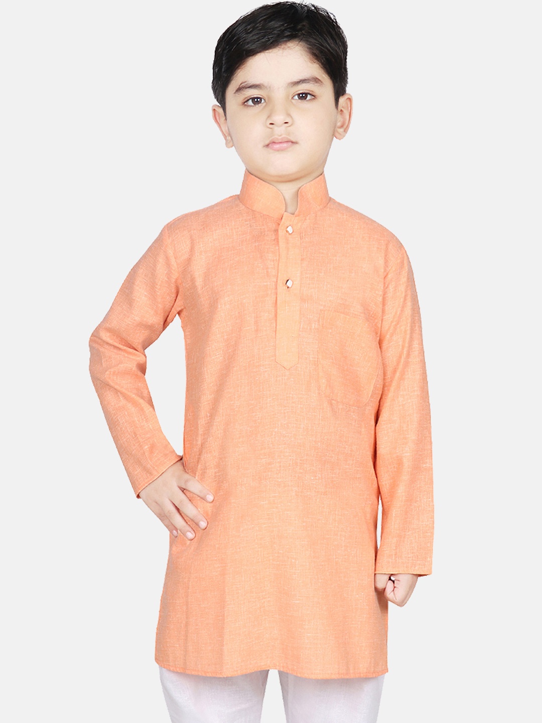 SG YUVRAJ Boys Peach-Coloured Solid Straight Kurta