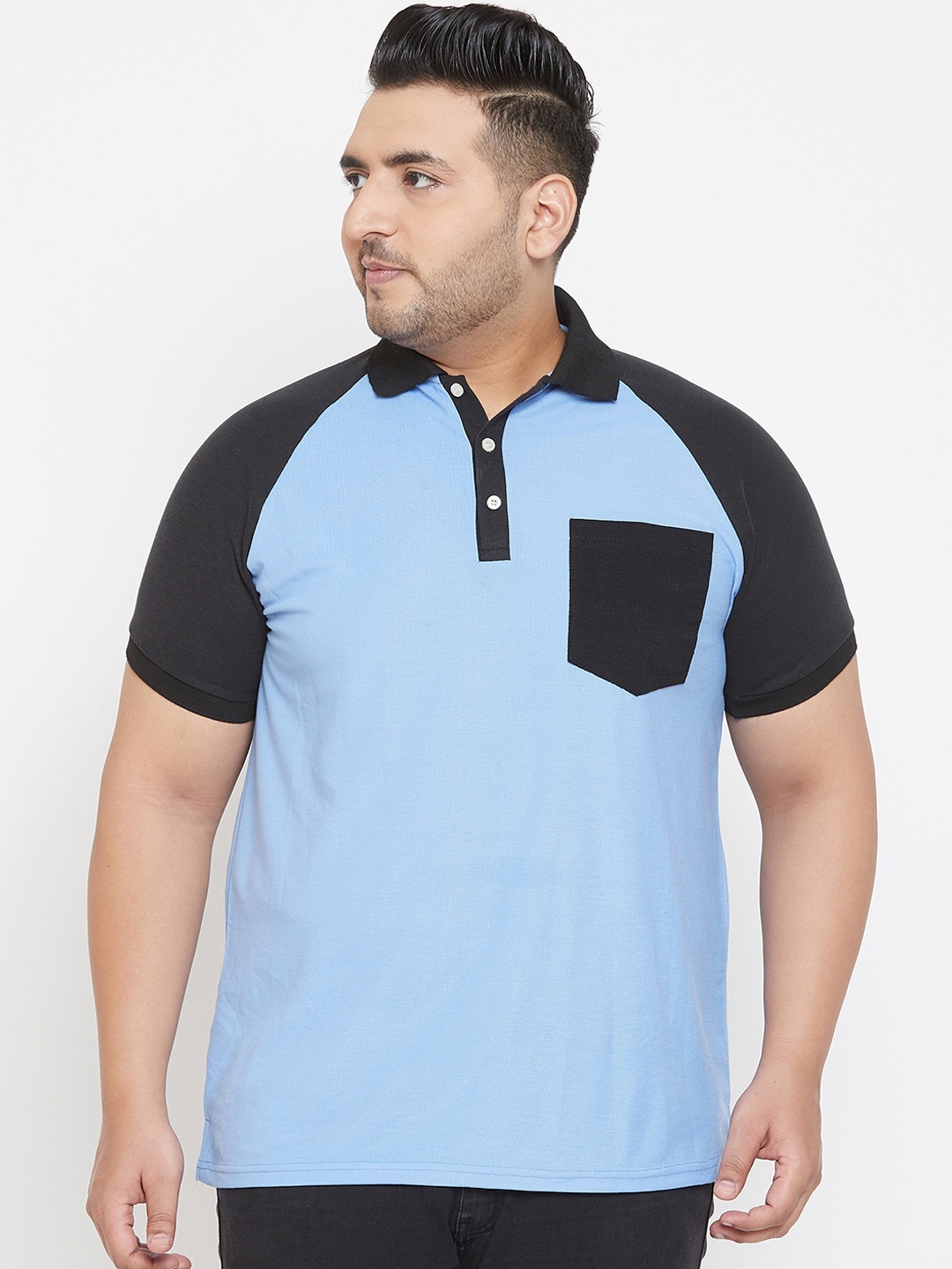 

bigbanana Plus Size Men Blue Solid Polo Collar T-shirt