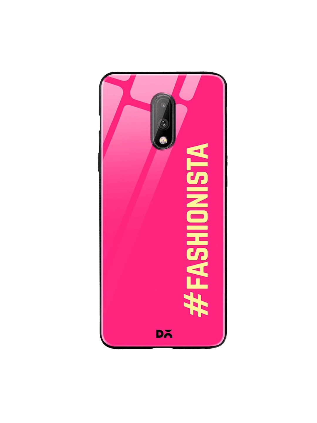 DailyObjects Pink & Yellow Fashionista OnePlus 7 Glass Case