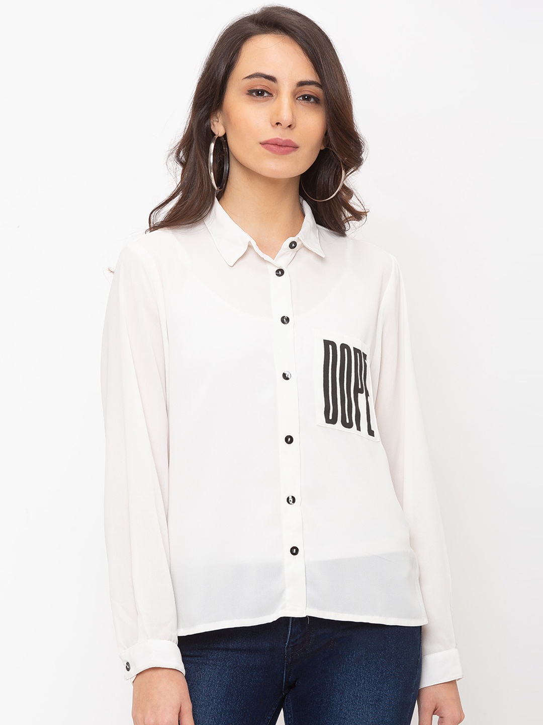 

Globus Women White Regular Fit Printed Casual Shirt