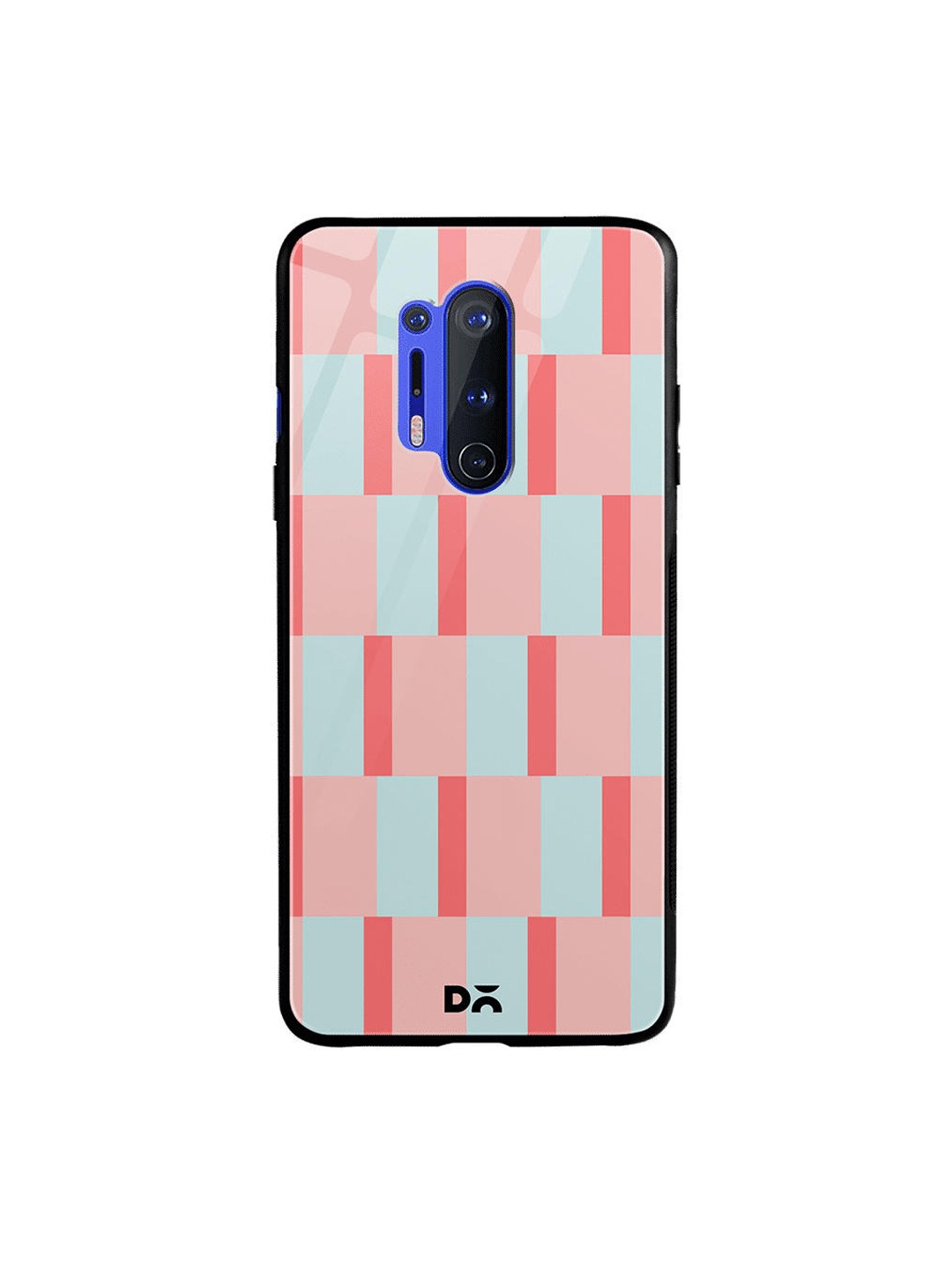 

DailyObjects Peach-Coloured & Blue Dual Blush Checks OnePlus 8 Pro Glass Mobile Case