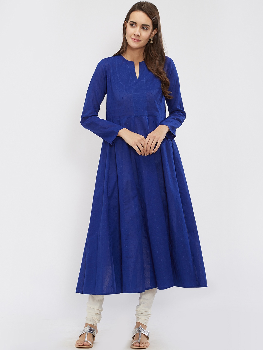 

Desi Weavess Women Navy Blue Embroidered Anarkali Kurta