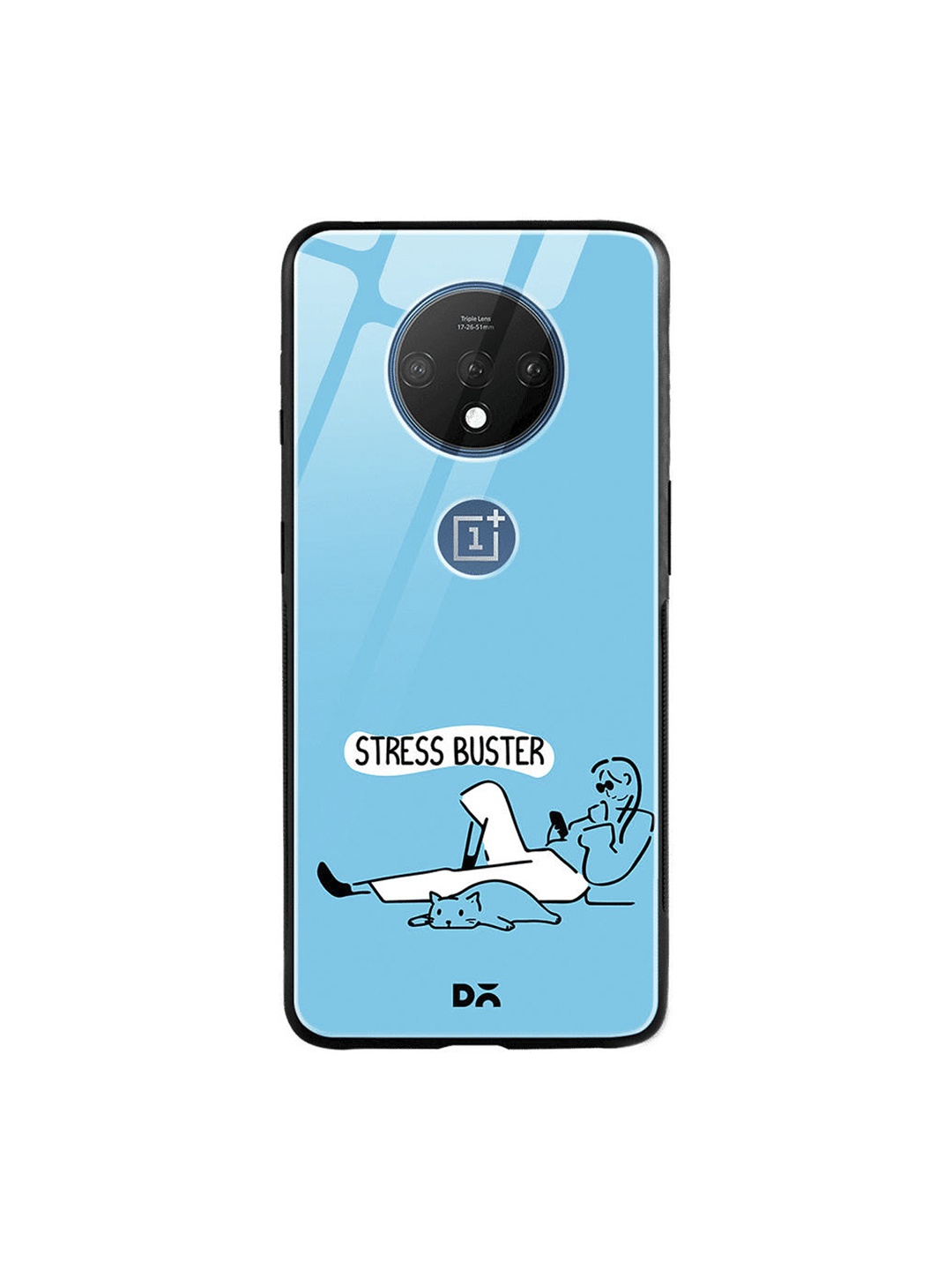 DailyObjects Blue & White Stress Buster OnePlus 7T Glass Case