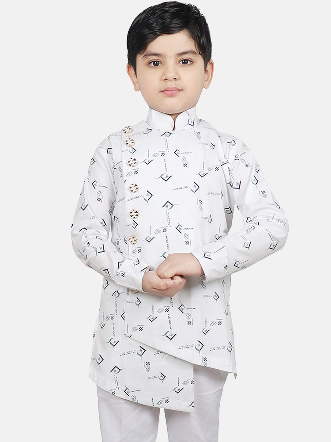 

SG YUVRAJ Boys White Printed Straight Kurta