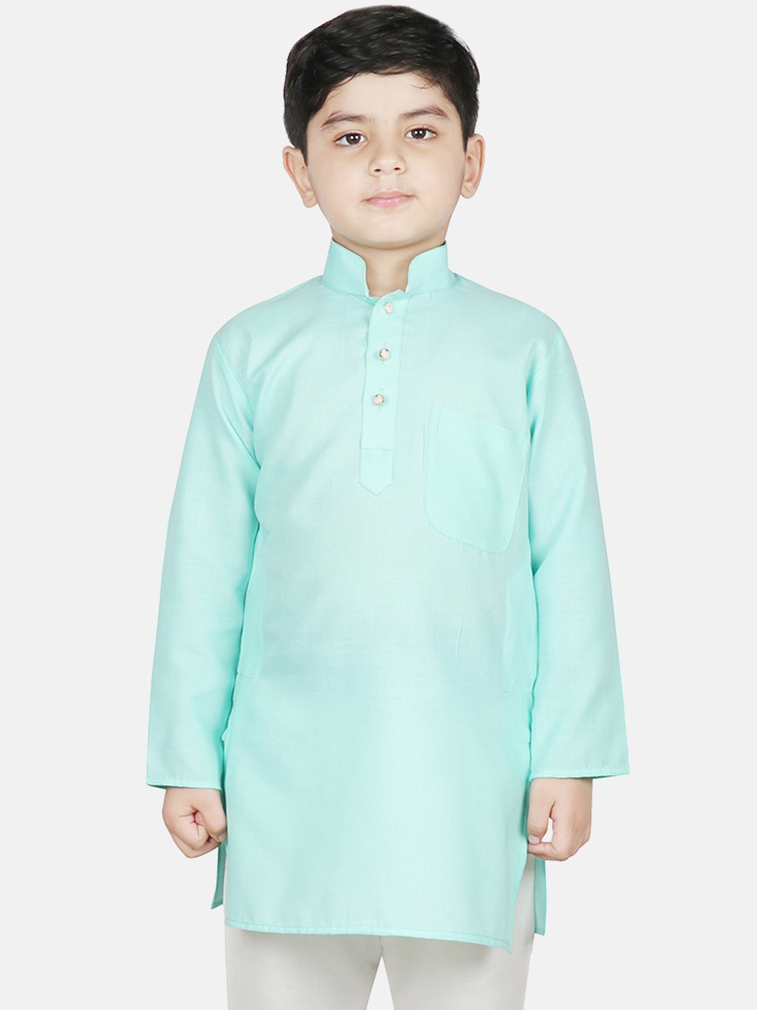 SG YUVRAJ Boys Green Solid Straight Kurta