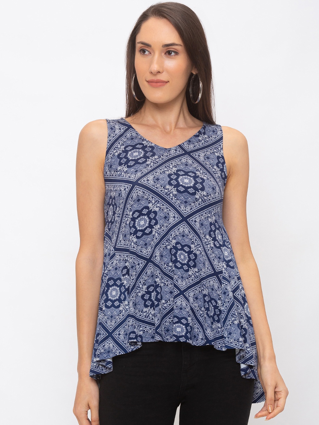 

Globus Women Navy Blue Printed Top