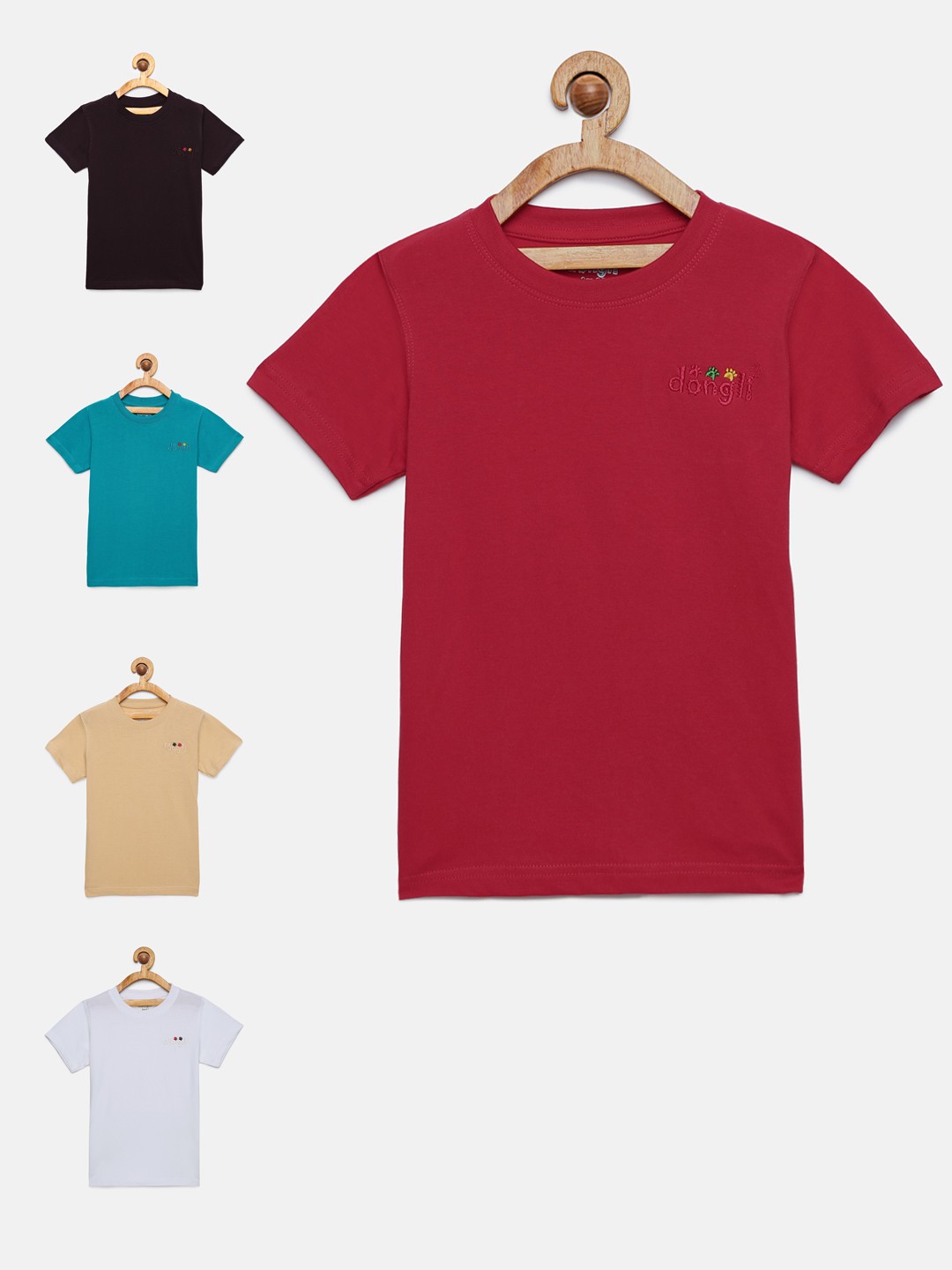 

dongli Boys Pack Of 5 Solid Round Neck T-shirts, Multi