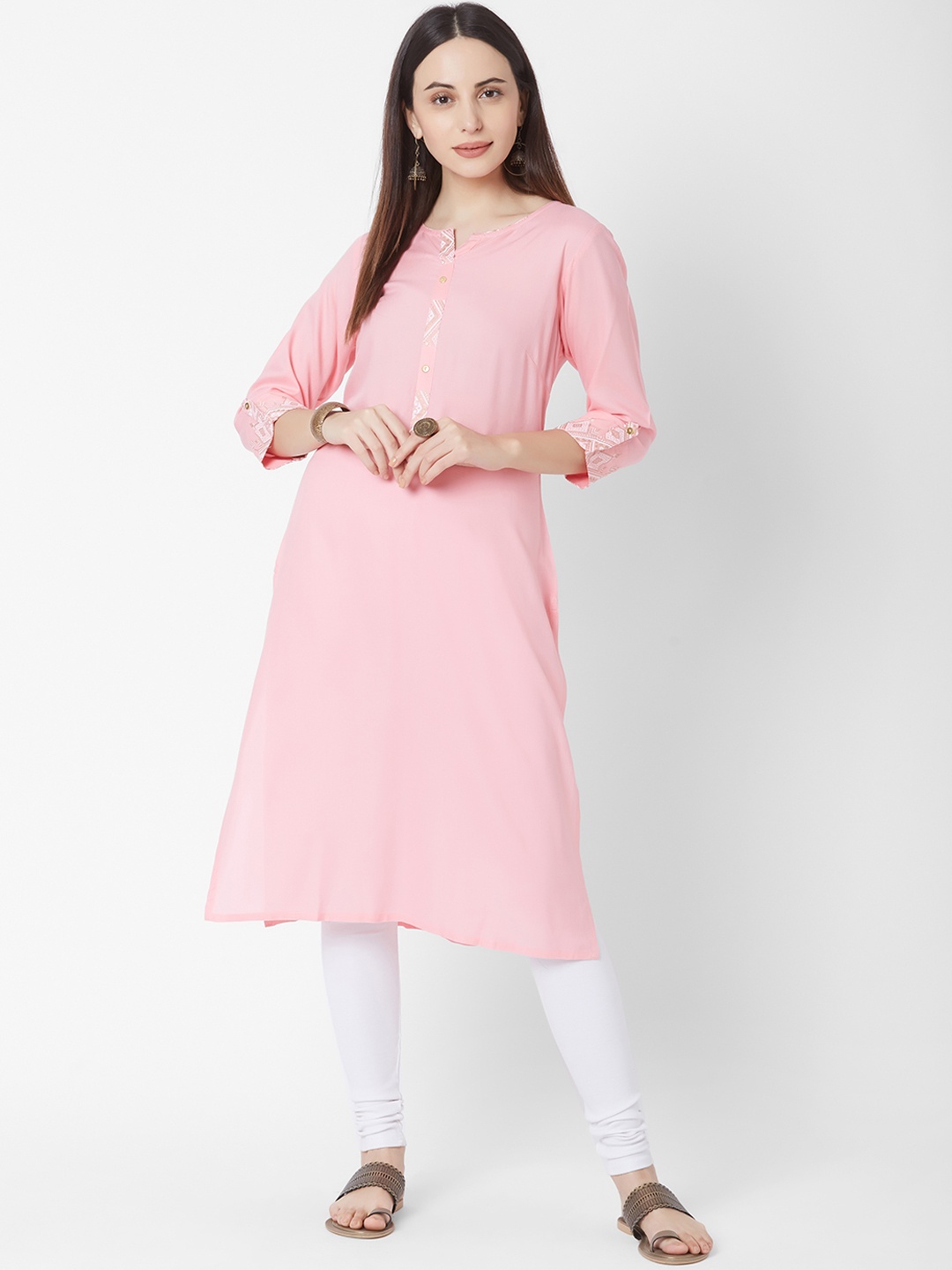 

Vedic Women Pink Solid Straight Kurta