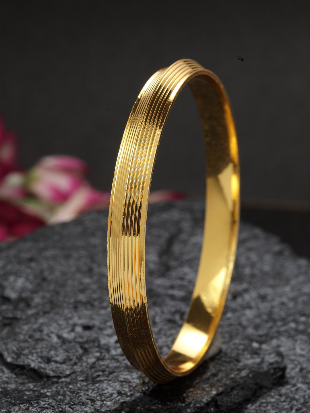 

DUGRISTYLE Men Sterling Silver Gold-Plated Kada Bracelet